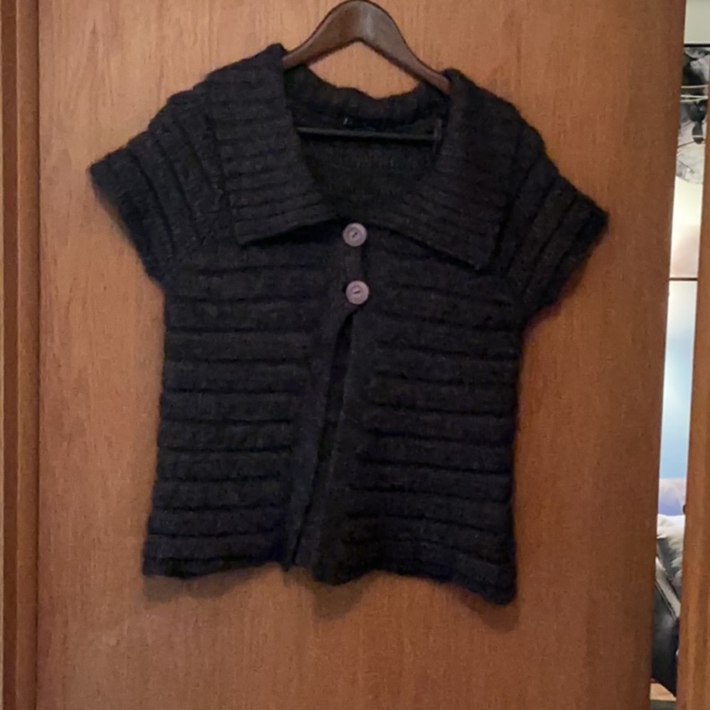 Dark purple Short Sleeve Cardigan with Buttons. Made in Italy